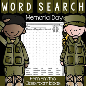 Fern’s Freebie Friday ~ Memorial Day Word Search & Answer Key!