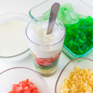 Vietnamese Rainbow Dessert with Pandan Jelly, Faux Pomegranate Seeds and Mung Bean (Chè Sương Sa Hạt Lựu)