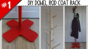 Let me show you how I built this coat rack using dowel rods and a couple of metal pipe pieces I picked up at the hardware store