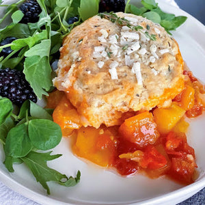 Tomato Cobbler and Herb Cheese Biscuits