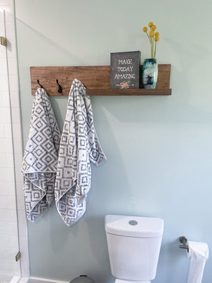 Towel Rack & Bathroom Shelf Organizer | The Olivia | Key Hooks Wall Mounted Coat Rack Catch All Leash Mask Holder Rustic Modern Unique Rack by DistressedMeNot