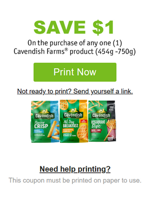 Canadian Coupons: Save $1 on the Purchase of any Cavendish Farms Product