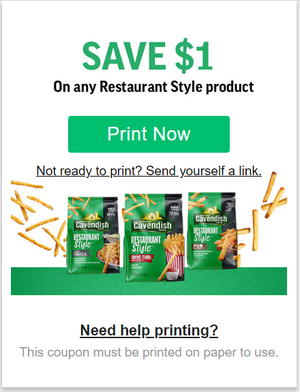 Cavendish Farms Canada Coupons: Save $1 On Any Cavendish Restaurant Style Product