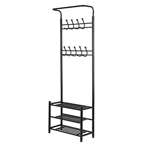 Moorecastle Multi-Purpose Entryway Shoes Storage Organizer Hall Tree Bench with Coat Rack Hooks Clothes Stand Perfect Home Furniture