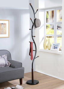 Arles Metal Black and Walnut?Standing Coat Rack