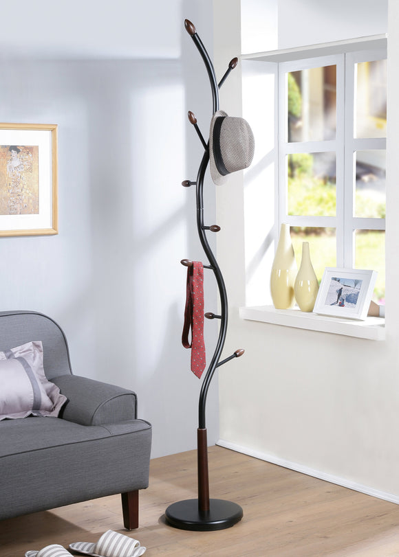 Arles Metal Black and Walnut?Standing Coat Rack