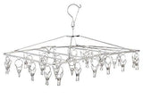 Organize with stainless steel hanging drying rack collapsible portable clip and drip hanger with 32 overstriking wire clothespins for drying clothing towels diapers underwear socks