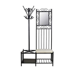 Circlelink Metal Hall Tree Black Finish Hallway Storage Bench with Coat Rack and Umbrella Holder