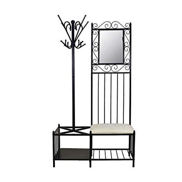 Circlelink Metal Hall Tree Black Finish Hallway Storage Bench with Coat Rack and Umbrella Holder