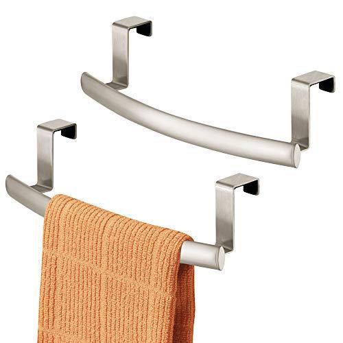 The best mdesign modern metal kitchen storage over cabinet curved towel bar hang on inside or outside of doors organize and hang hand dish and tea towels 9 7 wide 2 pack matte satin