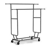 Amazon best cu alightup double rail rolling garment rack with adjustable extensible rails heavy duty collapsible clothing hanging coat rack commercial grade clothes drying rack dress shirt storage stand black
