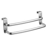 Discover mdesign modern kitchen over cabinet strong steel double towel bar rack hang on inside or outside of doors storage and organization for hand dish tea towels 9 75 wide silver finish