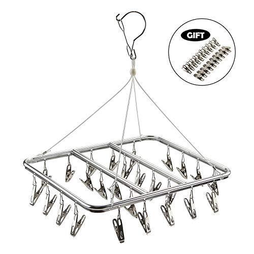 Save asperffort stainless steel laundry drying rack with 26 clips drip hanger with metal clothespins for drying socks bras underware baby clothes socks clother hanger