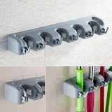 Heavy duty mop broom holder wall mounted garden tool organizer space saving storage rack hanger with 5 position with 6 hooks strong grip holds up to 11 tools for kitchen garden and garage