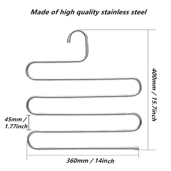 Heavy duty ahua 4 pack premium s type clothes pants hanger s shape stainless steel space saving hanger saver organization 5 layers closet storage organizer for jeans trousers tie belt scarf