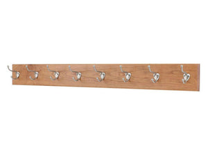 PegandRail Cherry Coat Rack with Satin Nickle Hat and Coat Style Hooks 4.5" Ultra Wide (Cherry, 52" x 4.5" with 10 Hooks)