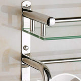 Best seller  deed wall hanging mount rack toilet shelf stainless steel bathroom shelf three layers bathroom glass shelf shower room wall hanging storage rack 58 5cm