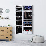 Top rated homevibes jewelry cabinet jewelry armoire 6 leds mirrored makeup lockable door wall mounted jewelry organizer hanging storage mirror with 2 drawers white