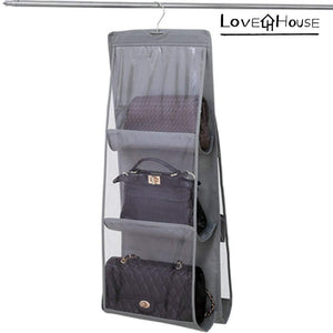 Best seller  love in the house hanging handbag purse organizer household wardrobe closet organizer hanging storage bag 6 large storage pockets grey 36x14x14