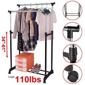 Products generic yc us2 150914 43 8 13461 ty railes hanger r hanger rolling double adjustable garment rack portable clothes heavy duty rail double adju