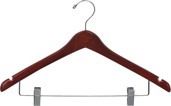 Related the great american hanger company wood curved combo hanger w adjustable cushion clips box of 100 17 inch wooden hangers w walnut finish chrome swivel hook notches for shirt jacket or dress