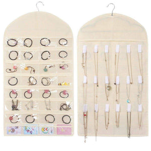 Buy now myshinestyle jewelry hanging accessories organizer 18 hooks 32 pvc pockets canvas necklace display earring holdera beige