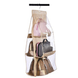 Cheap vercord 6 pocket hanging purse handbag tote storage holder organizer dust proof closet wardrobe hatstand space saver beige