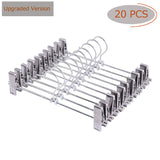 On amazon upgraded version pants hanger 20pcs stainless steel trouser hangers with clips 360 degree swivel hook space saving metal hangers for skirts pants slacks jeans and more 1