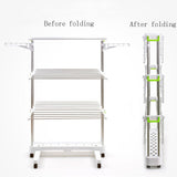 Shop here newerlives br505 3 tier collapsible clothes drying rack with casters stainless steel hanging rods indoor outdoor use