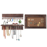 Latest surophy rustic brown wall mount jewelry organizer wall hanging jewelry display with removable bracelet rod from wooden wall mounted mesh jewelry organizer wooden earring bracelet holder for necklace