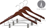 Try wooden combo hangers with walnut finish adjustable cushion clips flat 17 inch hanger with chrome swivel hook notches set of 24 by the great american hanger company