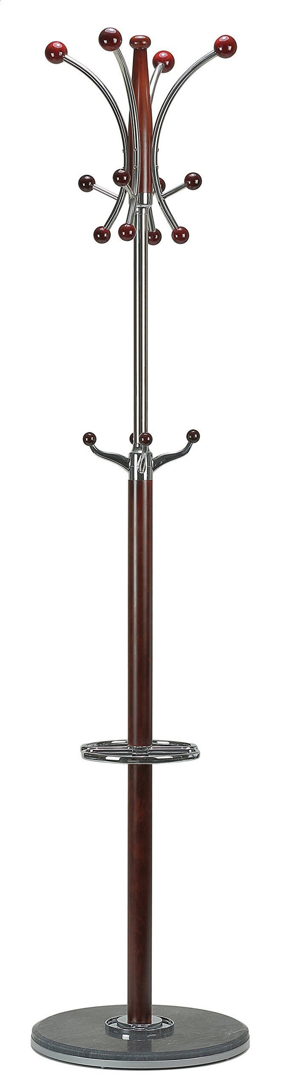 Cortesi Home Octopus Contemporary Chrome and Mahogany Finish Wood Coat Rack, Dark Marble