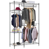 Amazon best hanging closet organizer and storage heavy duty clothes rack sturdy 3 rod garment rack large with wire shelving height adjustable commercial grade metal clothes stand rack for bedroom cloakroom black