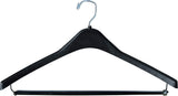 Buy the great american hanger company heavy duty black plastic suit hanger with locking wooden pant bar box of 100 1 2 inch thick curved hangers for uniforms and coats