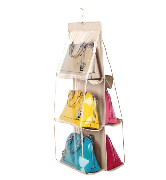Buy vercord 6 pocket hanging purse handbag tote storage holder organizer dust proof closet wardrobe hatstand space saver beige