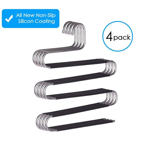 Great ffhl pants hangers s type 5 layers non slip with silicone stainless steel rack for dress jeans slacks towels scarfs ties multi clothes cascading 80 space saver 14 17 x 14 96ins4 pack