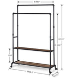 Buy now homissue 72 inch industrial pipe double rail hall tree with shoe storage on wheel 2 shelf rolling clothes rack organizer with 2 hanging rod for garment storage display vintage brown