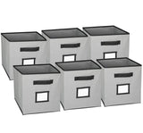 Amazon best hangorize collapsible fabric cubicle storage bins gray 6 pack with handy label window to make identifying contents easy set includes 6 foldable storage cube basket bins