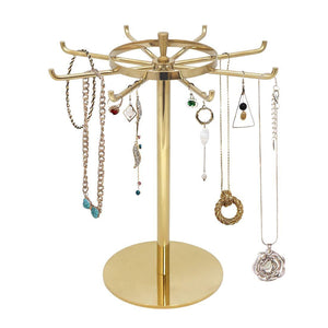 Discover the metal jewelry display stand gold rotatable table top jewelry display holder necklaces bracelets earrings ring hanging jewelry organizer gold