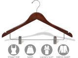 Top rated wooden combo hangers with walnut finish adjustable cushion clips flat 17 inch hanger with chrome swivel hook notches set of 24 by the great american hanger company