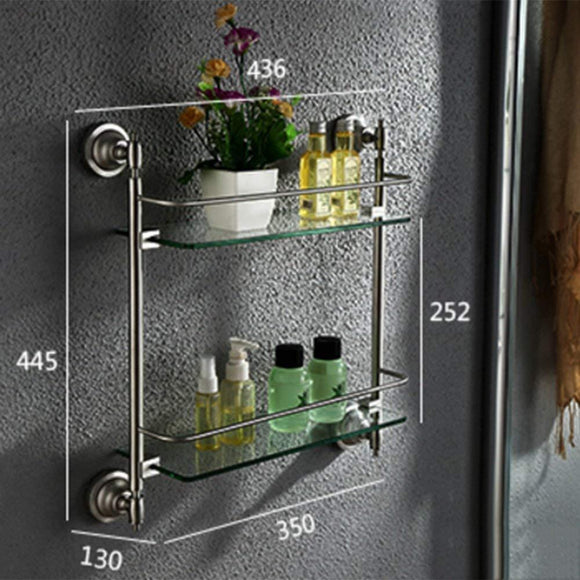 Exclusive deed wall hanging mount rack toilet shelf stainless steel bathroom shelf shelf bathroom glass shelf cosmetics double storage rack 43 6cm