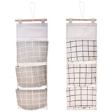 Budget friendly gaiatop hanging storage 2 packs linen cotton fabric wall door closet hanging organizer bags with 3 pockets for living room bedroom bathroom white grey