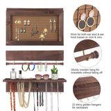 Order now surophy rustic brown wall mount jewelry organizer wall hanging jewelry display with removable bracelet rod from wooden wall mounted mesh jewelry organizer wooden earring bracelet holder for necklace
