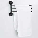 Great towel rack bathroom swivel towel bar 3 multi fold able arms rotation organizer swing towel shelf space saving hanger kitchen hand towel holder wall mount stainless rubber matte black marmolux