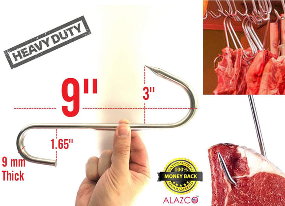 Related 4pc 9 heavy duty thick alazco stainless steel meat processing butcher hook wild game smoking ribs bbq large fish hunting carcass deer hanging s hook excellent quality 9mm thick