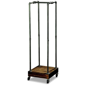 WHW Whole House Worlds The Industrial Chic Coat Rack, Rolling Garment Holder, Castors, Metal Pipes with Lacquer Finish, Wood Base, 5 Ft Tall, (60 1/4 Inches) Mobile Closet