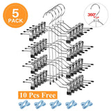 Exclusive frezon pants hangers space saving skirt hangers with clips metal trouser clip hangers four tier heavy duty ultra thin with 360 degree chrome swivel hook 5 pack