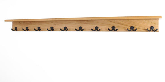 PegandRail Solid Cherry Shelf Coat Rack with Aged Bronze Double Style Hooks - Made in The USA (Natural, 53