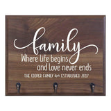 Walnut Wood Personalized Coat Rack Wall Sign 15" w x 12" h 4.25" deep