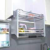 Pull Down Two Tier Shelf Shelves Cabinet for 600mm Width Cupboards Steel Wall Unit Storage Organizer System Kitchen
